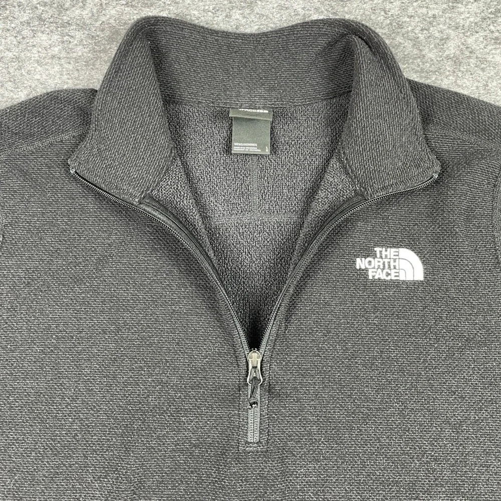 The North Face Fleece Sweater Mens L Black 1/4 Zip Textured Mid Layer Pullover